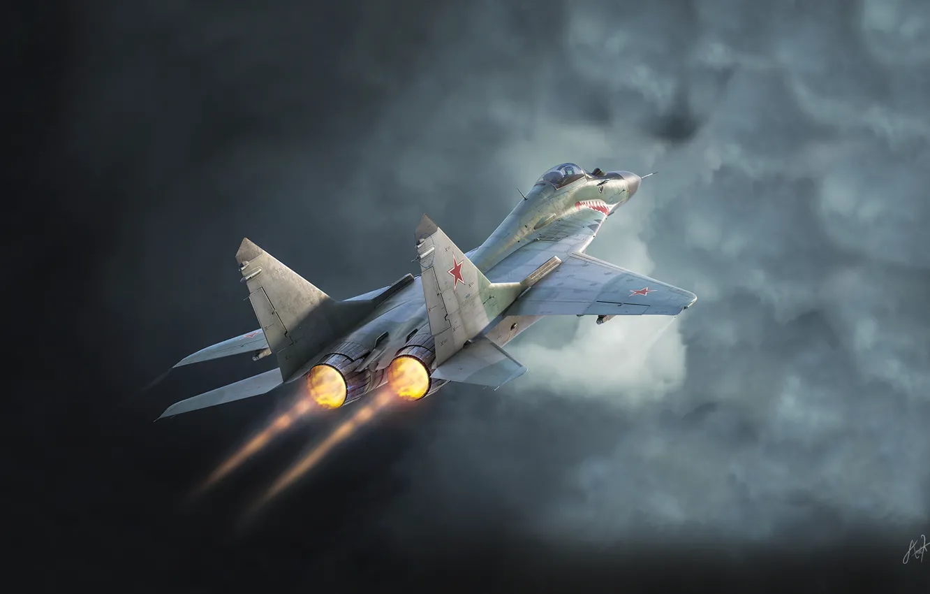 Photo wallpaper The sky, The plane, Fighter, Clouds, Russia, MiG, The MiG-29, MiG 29