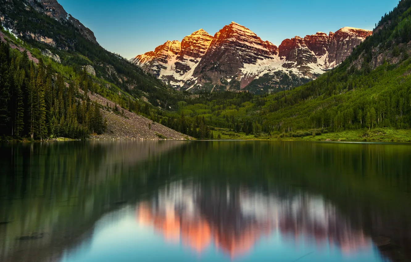 Photo wallpaper Nature, Mountains, Lake, USA, Landscape, Colorado, Maroon Bells