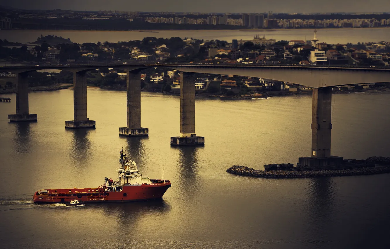 Photo wallpaper boat, home, Bay, Brazil, the third bridge, Vitoria, Espírito Santo, Of deputado-Darcy Castello di Mendonca
