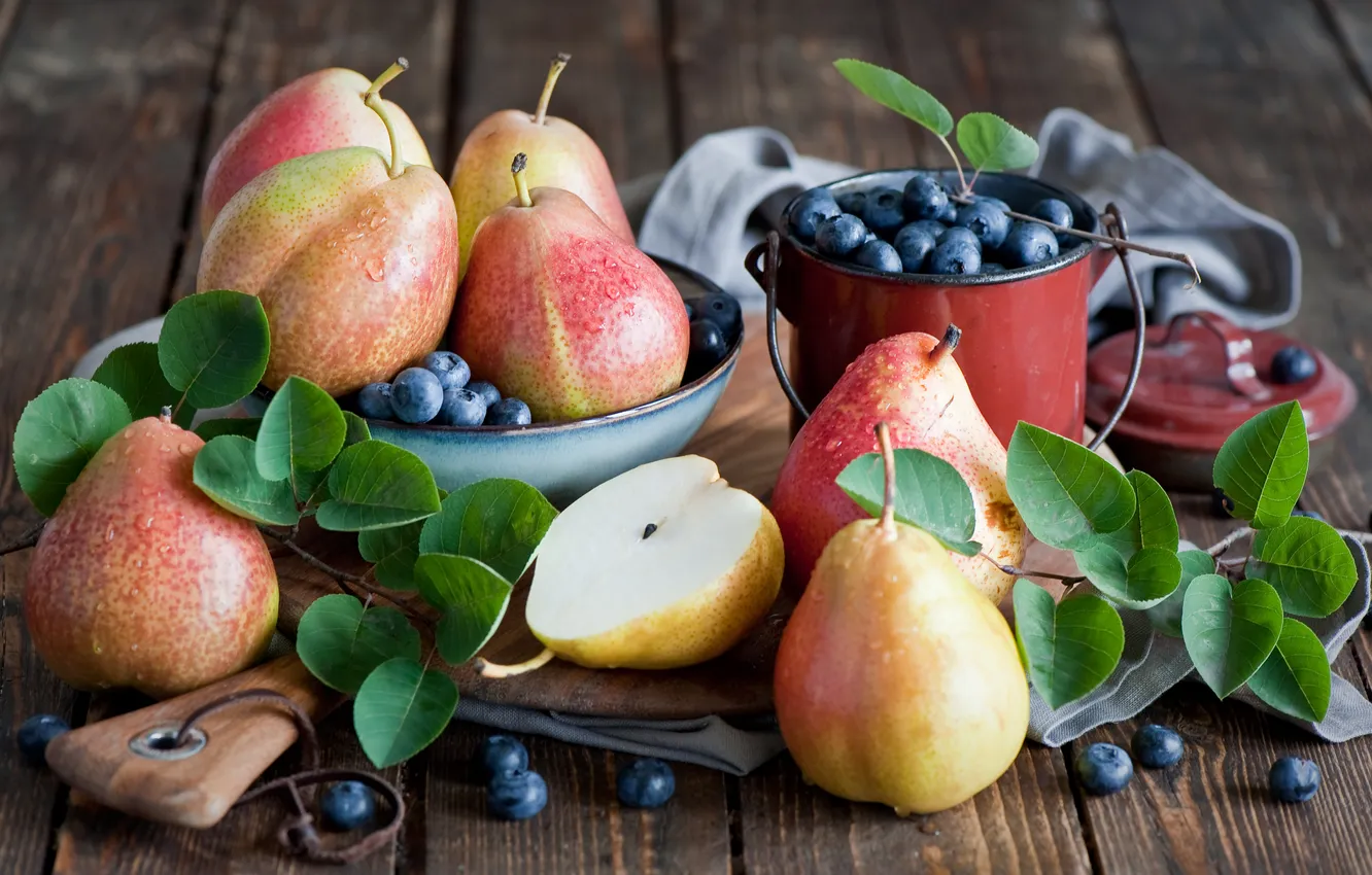 Photo wallpaper blueberries, leaf, pear