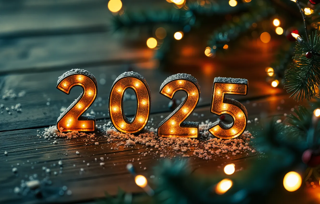 Photo wallpaper light, snow, lights, the dark background, Board, new year, figures, gold