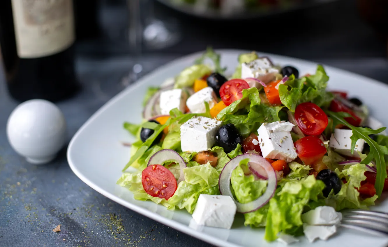 Photo wallpaper cheese, bow, tomatoes, salad