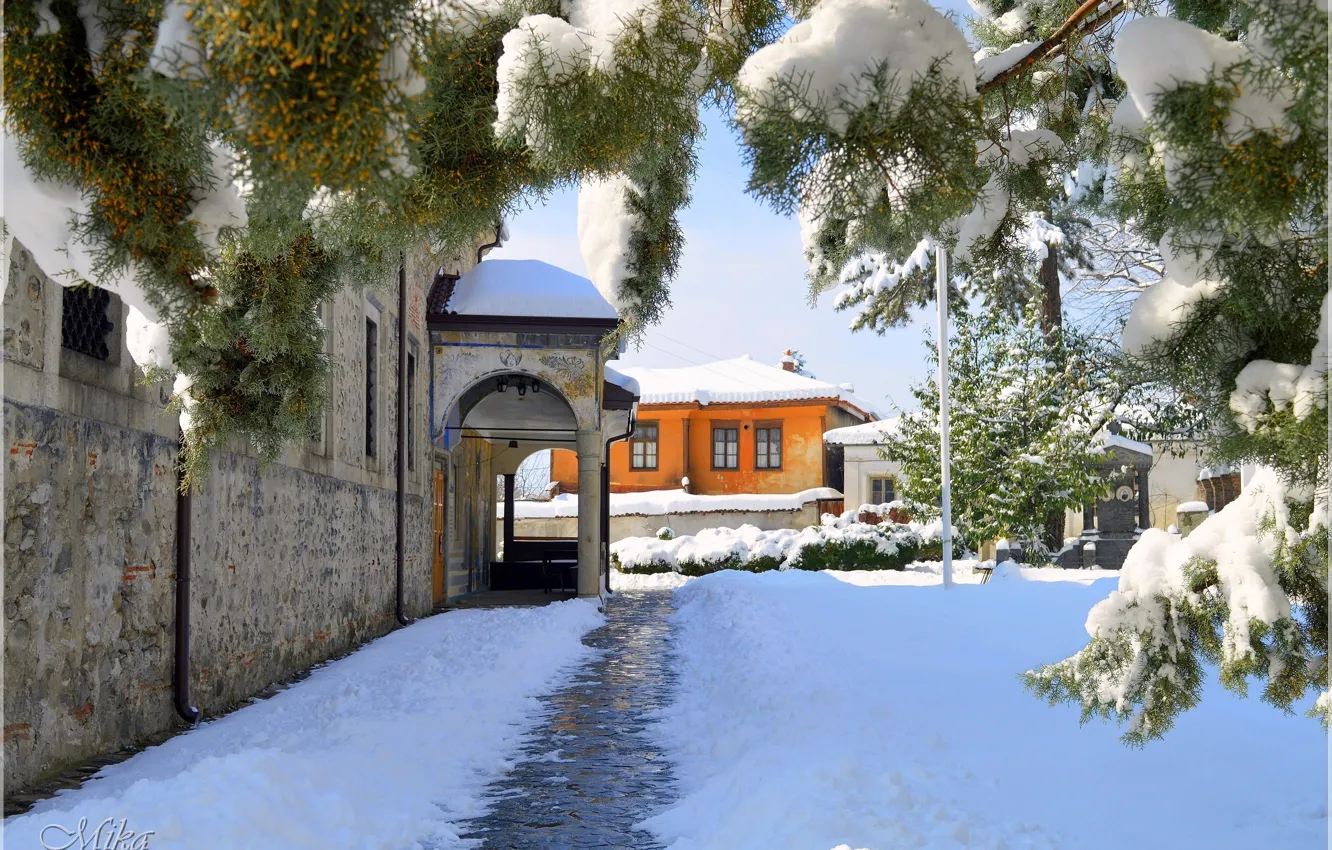 Photo wallpaper Home, Winter, Snow, Winter, Snow
