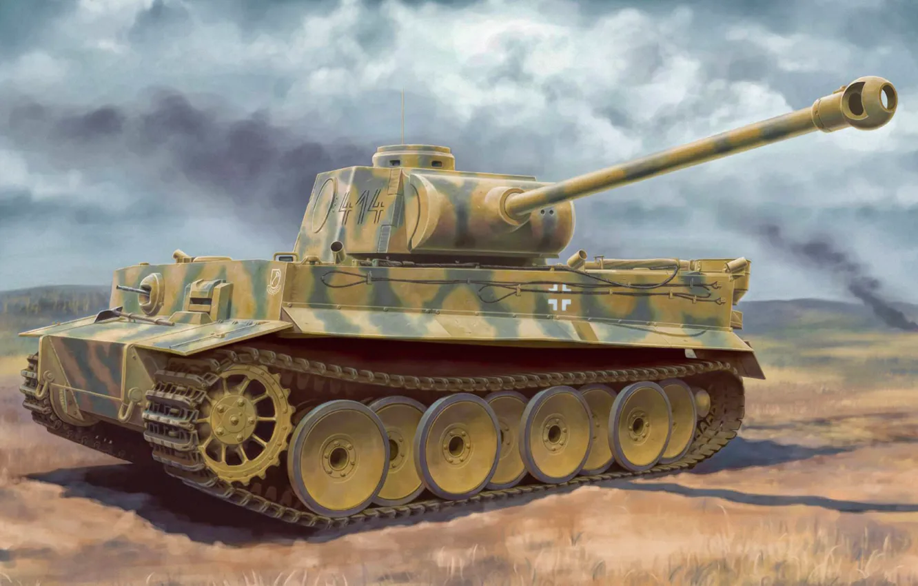 Photo wallpaper war, art, painting, tank, ww2, Tiger I Ausf.H2 7.5 cm KwK 42