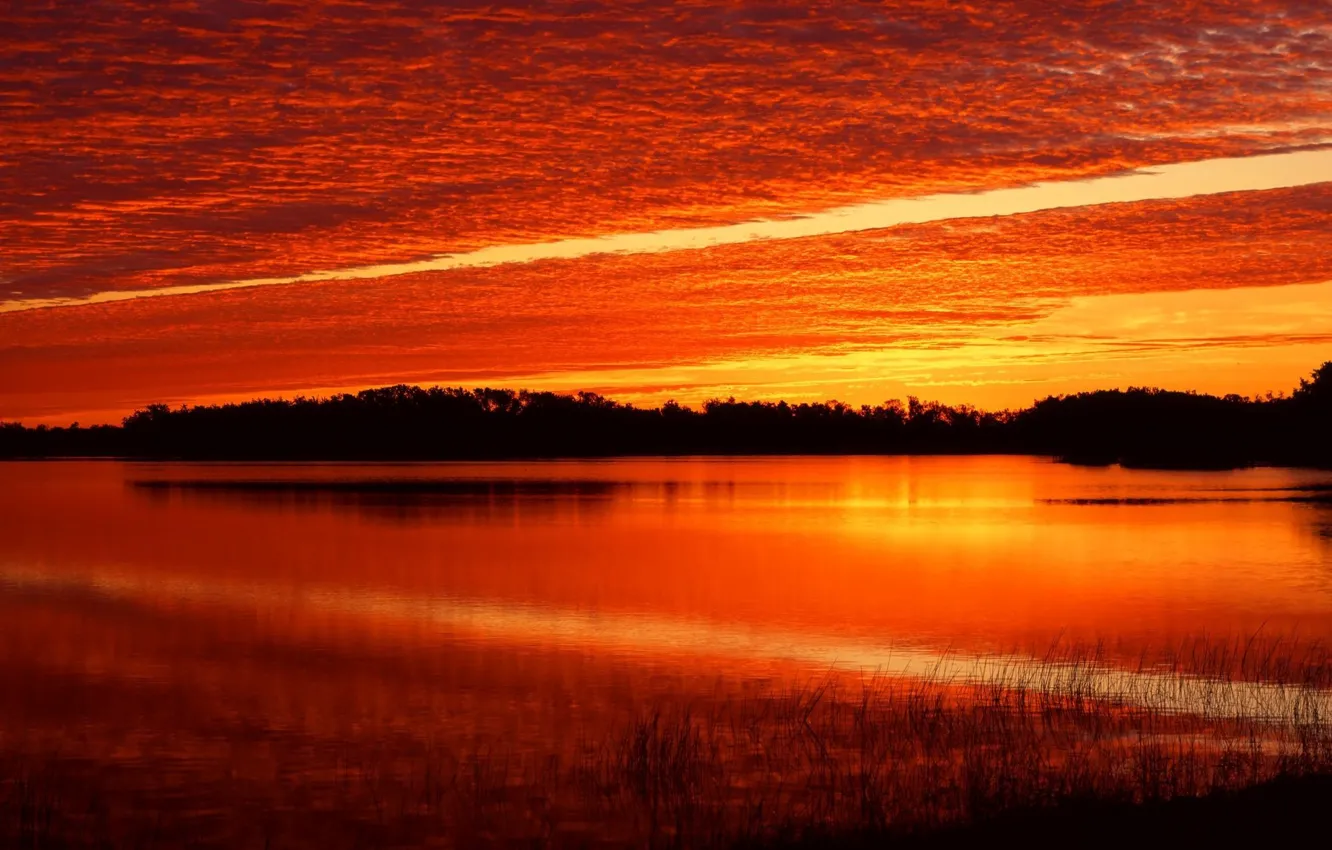 Photo wallpaper water, sunset, crimson