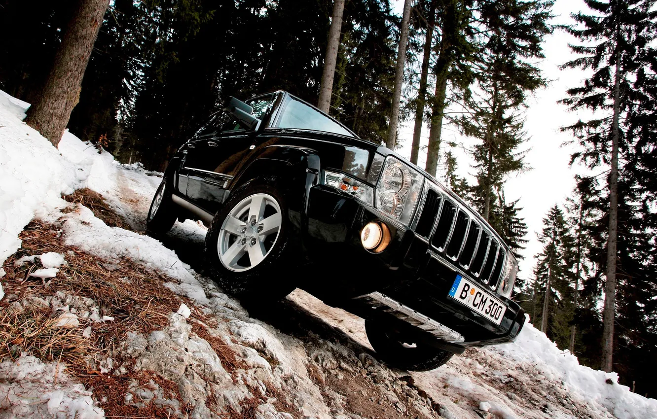 Photo wallpaper forest, snow, trees, Jeep, Commander