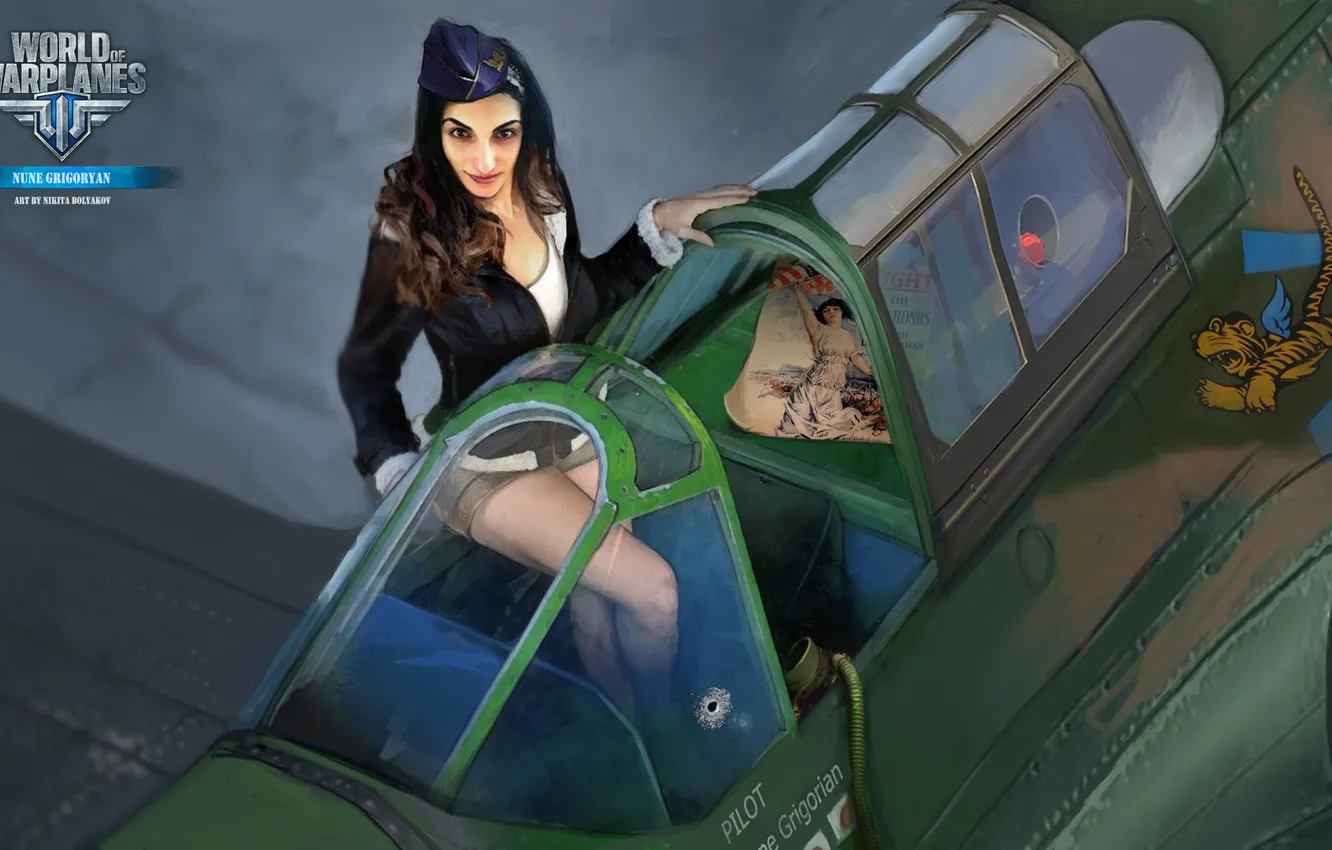 Photo wallpaper girl, cabin, girl, the plane, aviation, air, MMO, Wargaming.Net