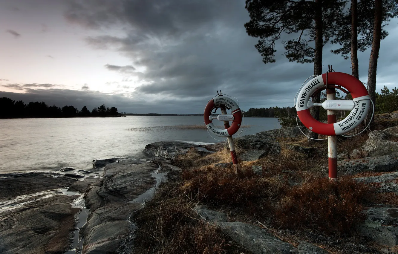 Photo wallpaper landscape, sunset, nature, lake