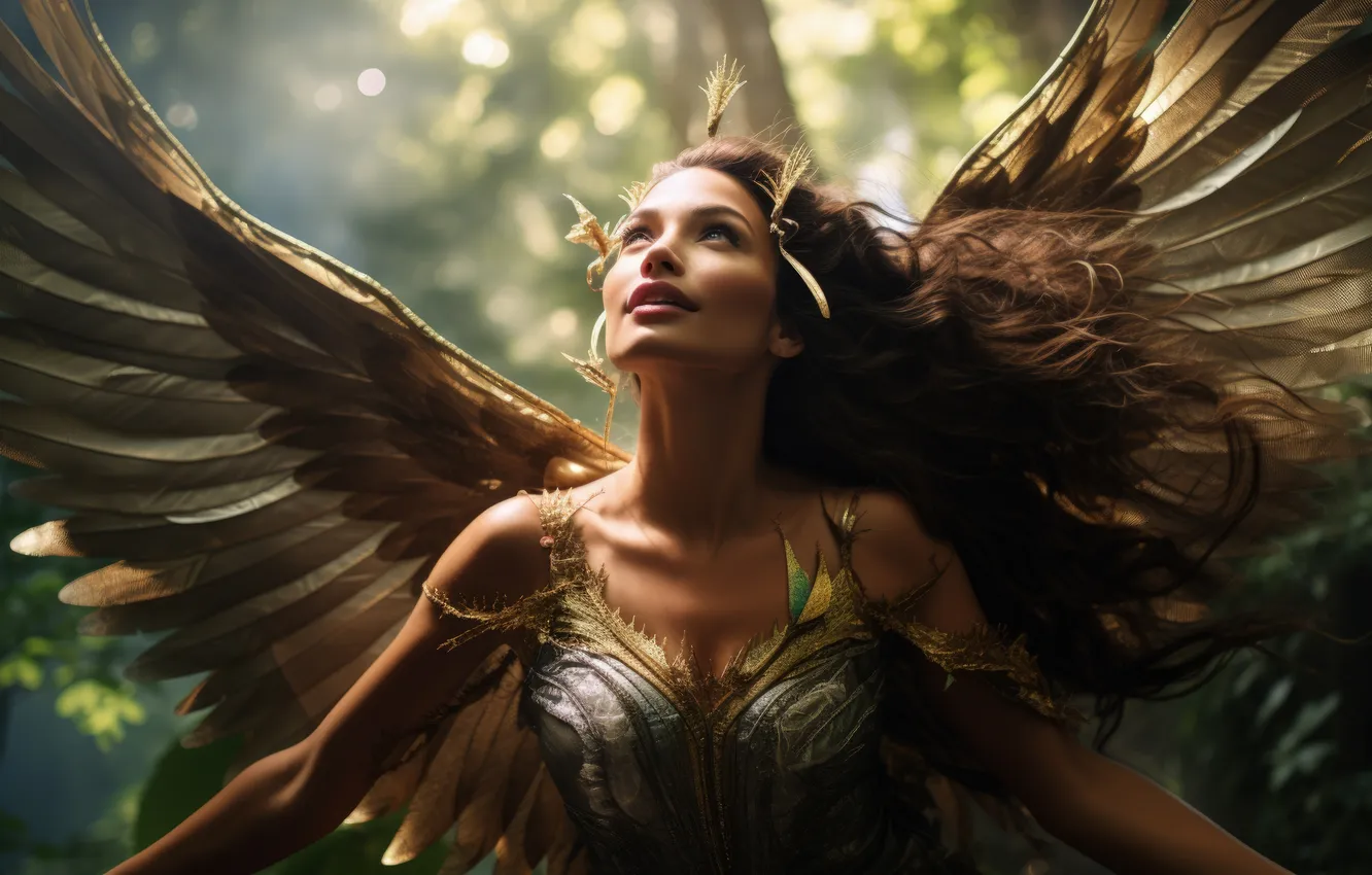 Photo wallpaper girl, wings, angel, digital art, AI art, The Art of Artificial Intelligence, neural network