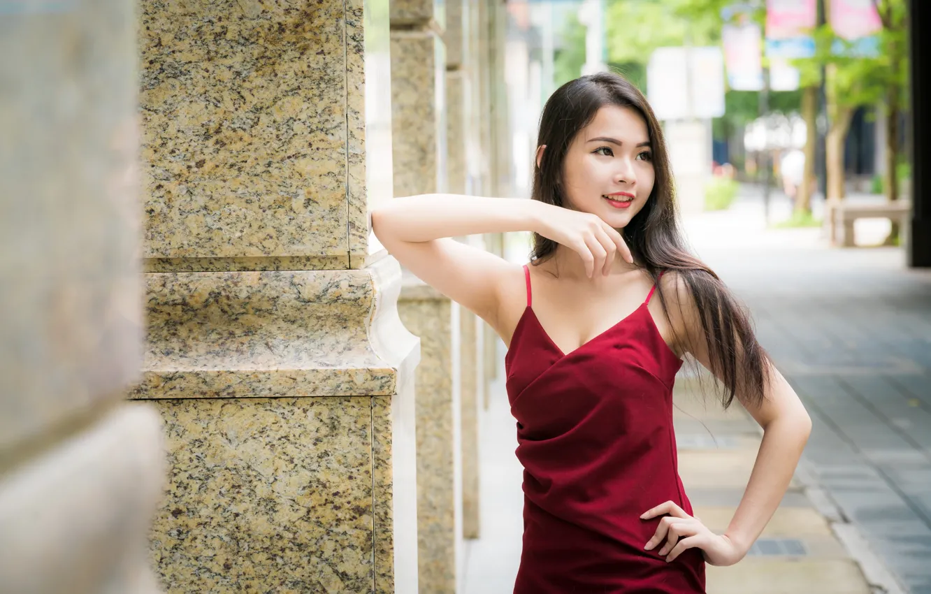 Photo wallpaper girl, pose, Asian, cutie, bokeh