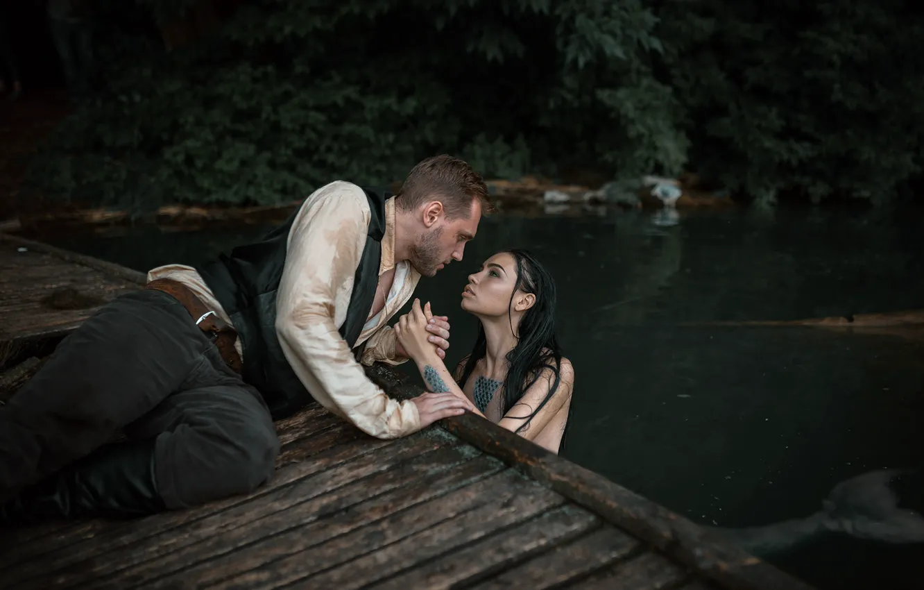 Photo wallpaper girl, mermaid, man, Albert Forest