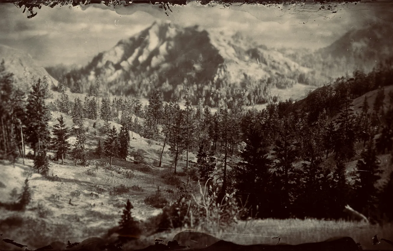 Photo wallpaper HDR, game, landscape, wood, mountain, UHD, Red Dead Redemption 2, XBox One X