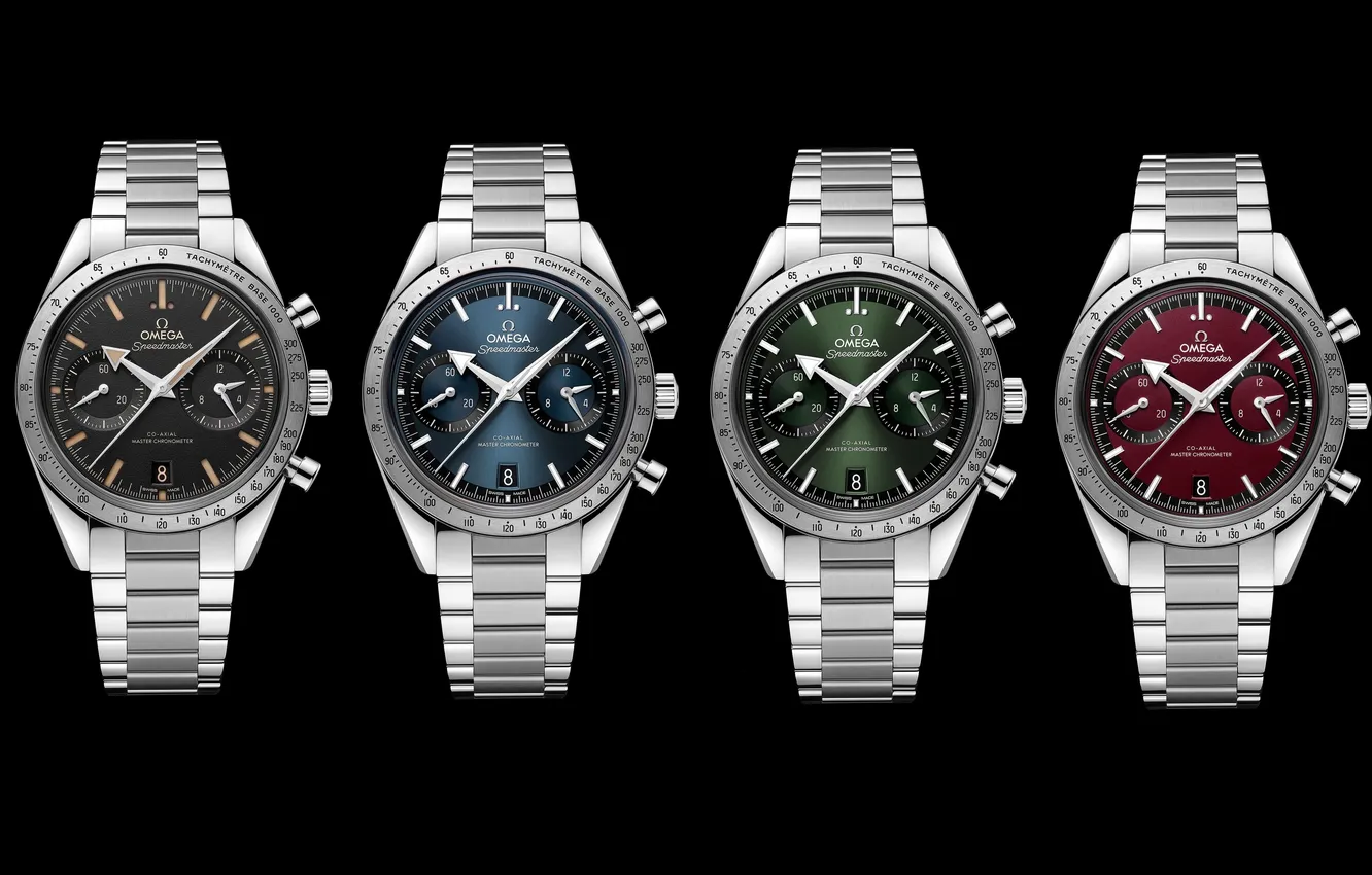 Photo wallpaper black background, watch, Minimalism, Speedmaster, chronometer, simple background, wristwatch, Luxury watches