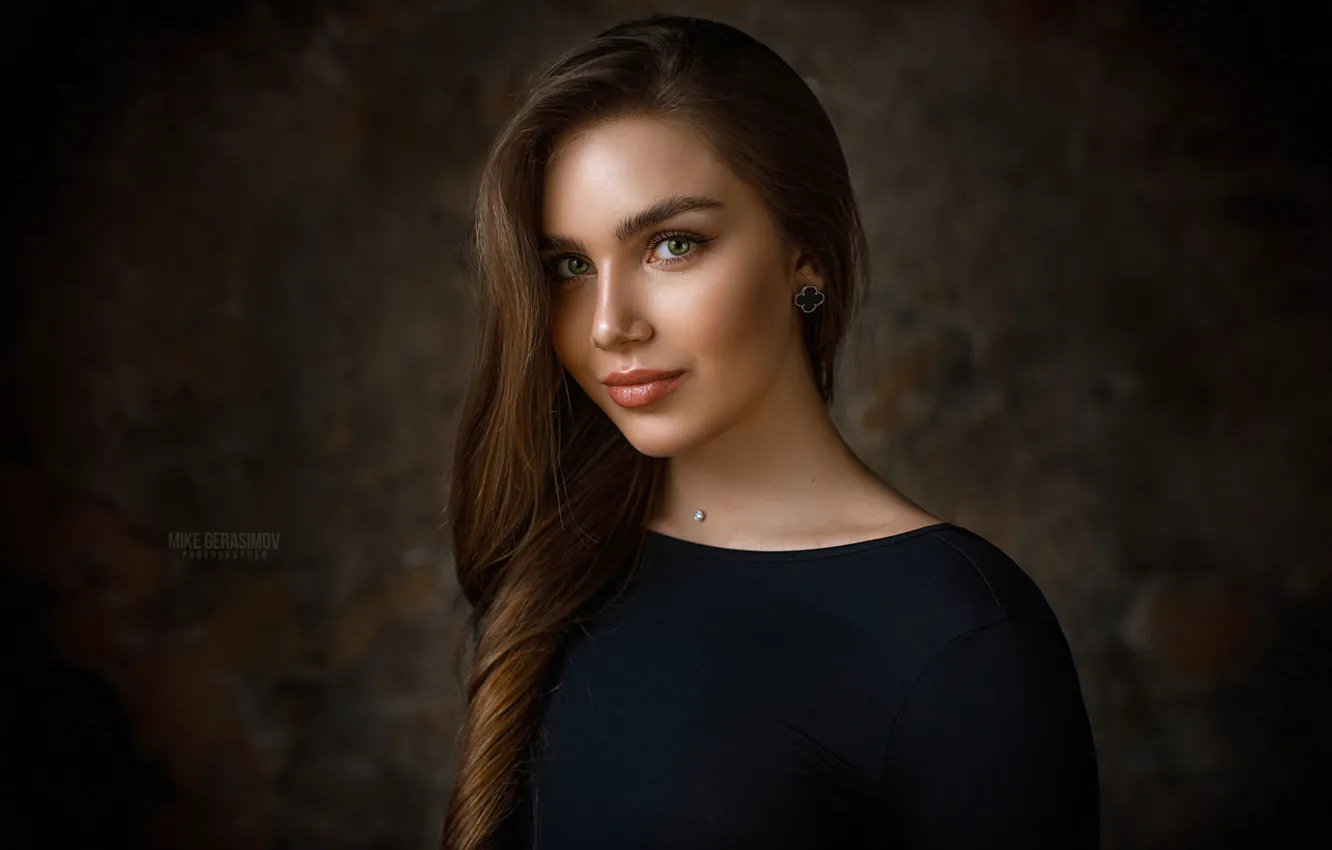 Photo wallpaper look, girl, model, long hair, eyes, smile, lips, Nastya