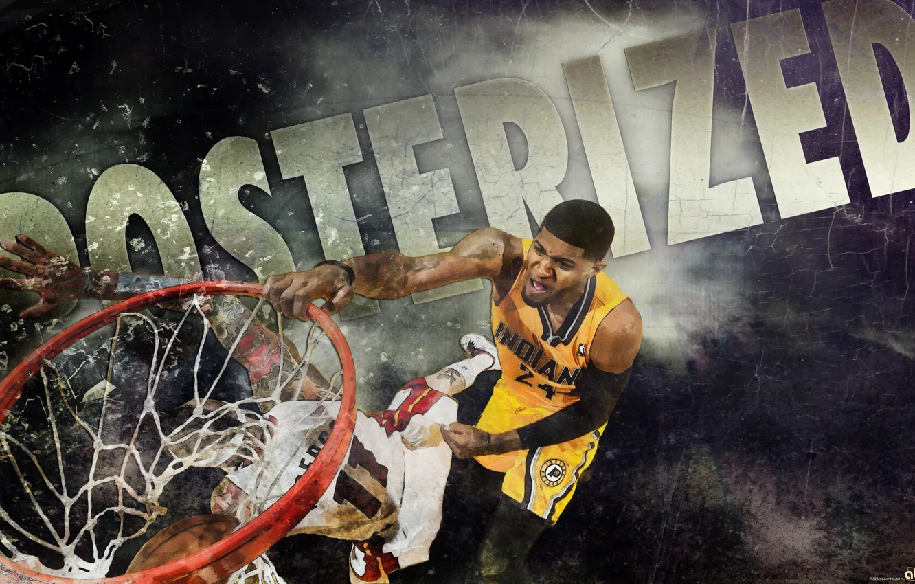 Photo wallpaper basketball, NBA, dunk, Indiana Pacers, Paul George, posterize