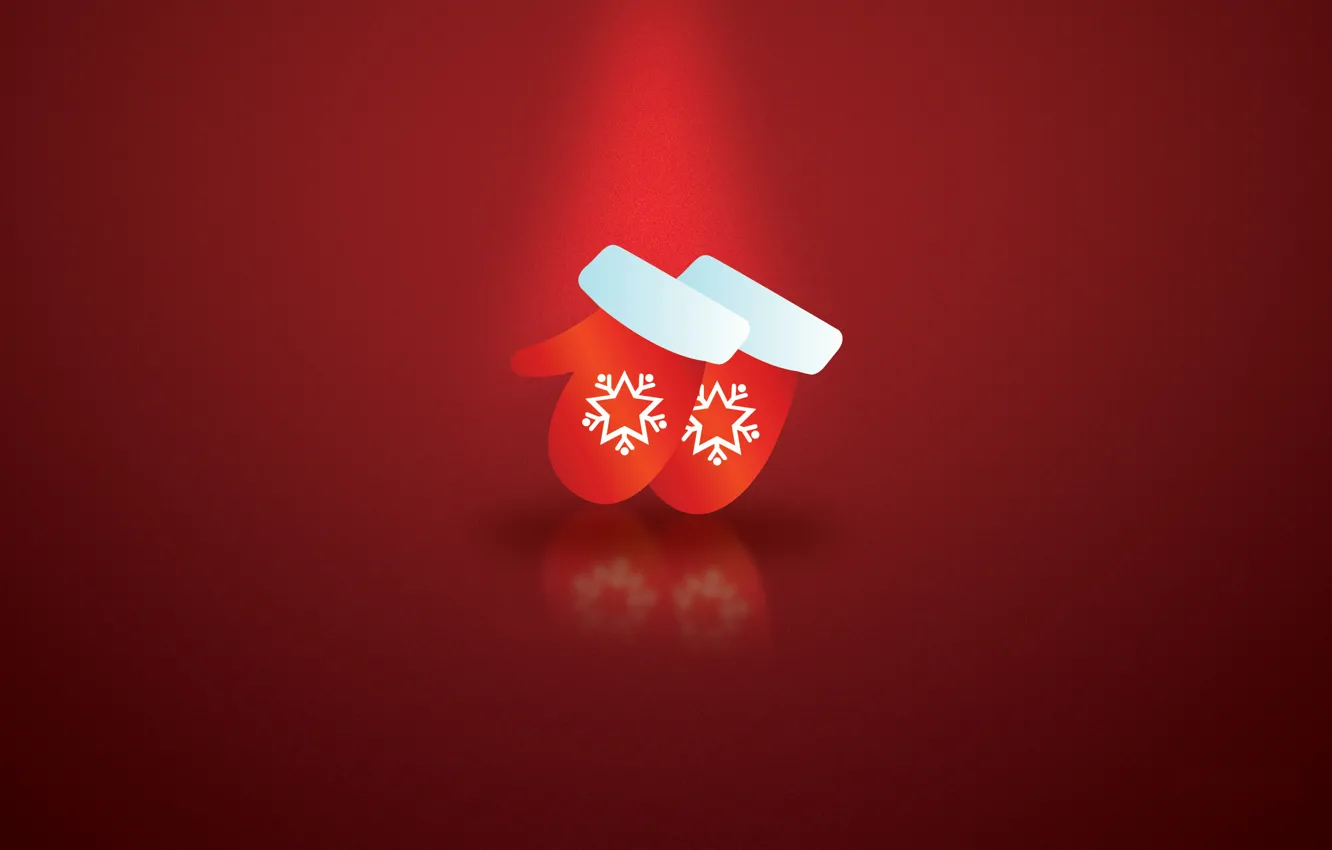 Photo wallpaper snowflakes, new year, vector, red background, mittens, winter Wallpaper, christmas gloves