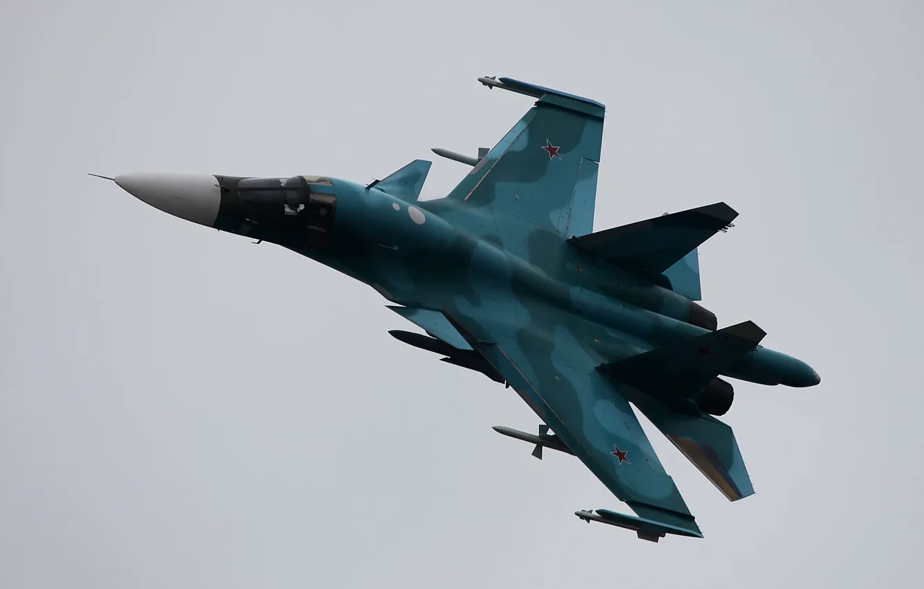 Photo wallpaper flight, Russian, fighter-bomber, Fullback, Su-34, Sukhoi, supersonic, multifunction