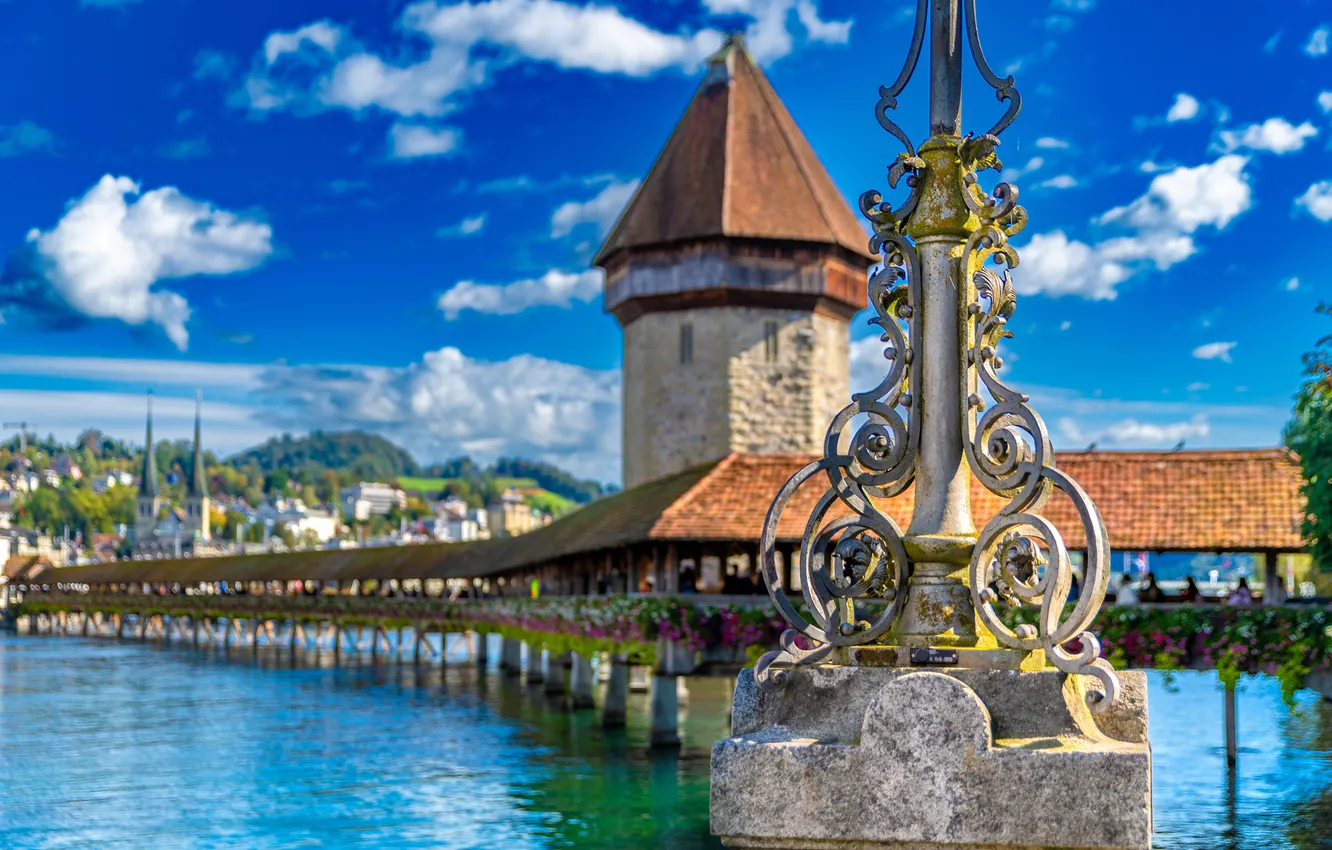Photo wallpaper the city, river, tower, Switzerland, Luzern