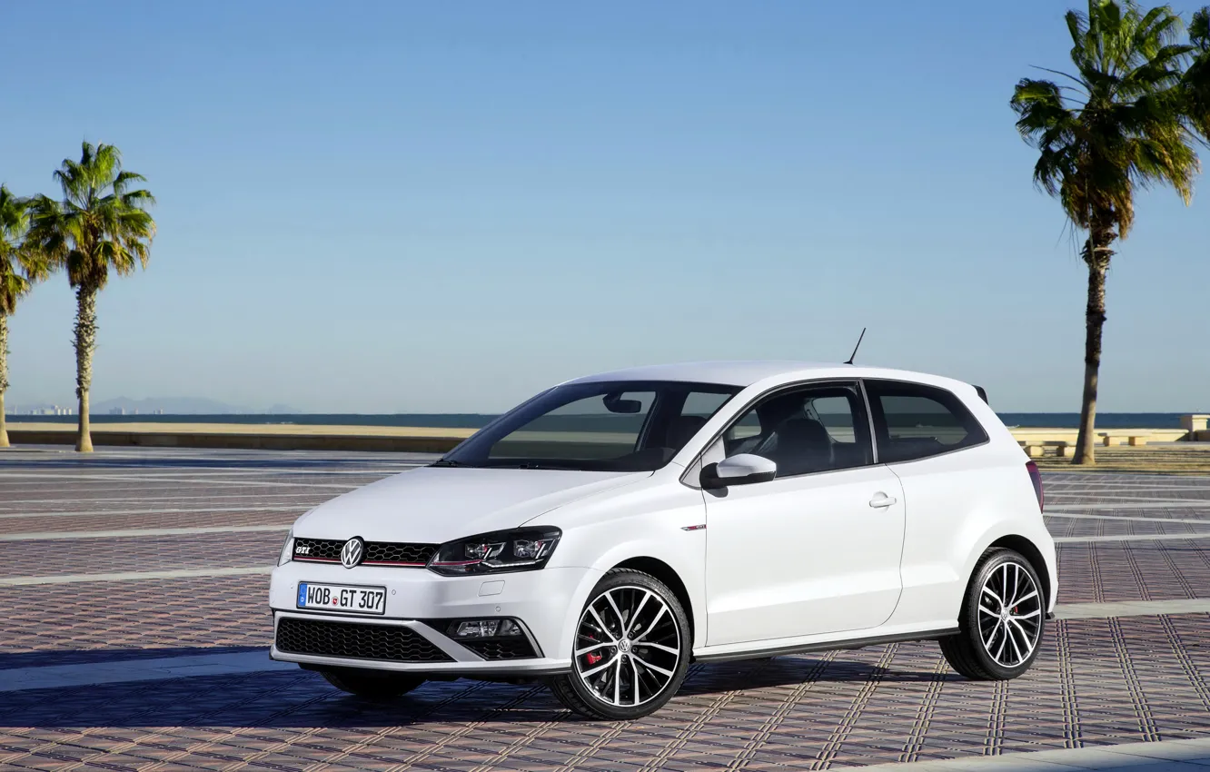 Photo wallpaper white, photo, Volkswagen, car, 2014, Polo GTI