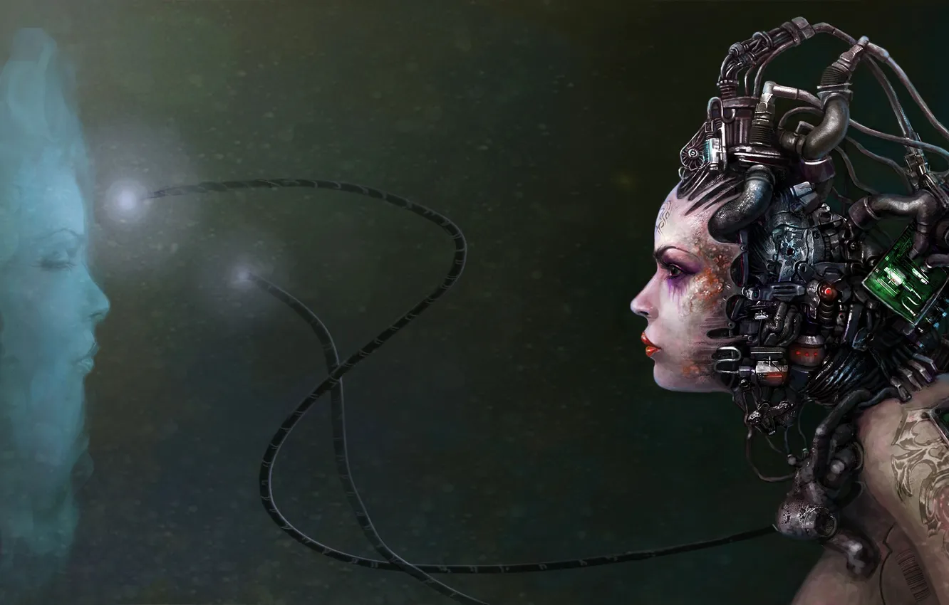 Photo wallpaper girl, wire, robot, art, profile, image, Kris