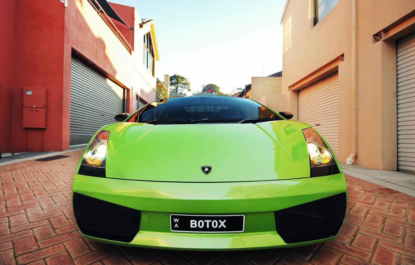 Photo wallpaper street, home, Lamborghini, Gallardo, green, Lamborghini, Gallardo