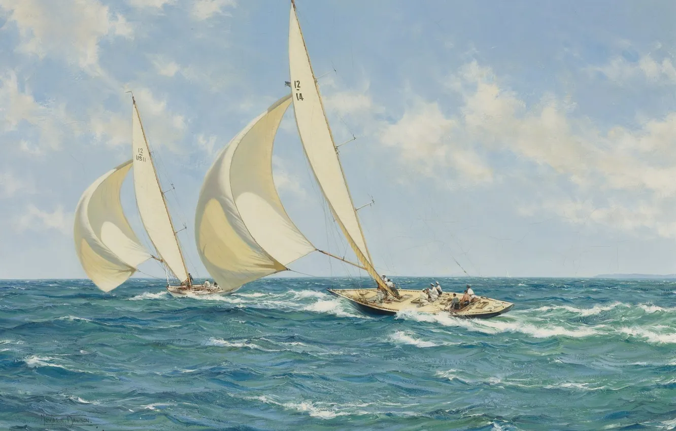 Photo wallpaper sea, yachts, Montague Dawson, regatta