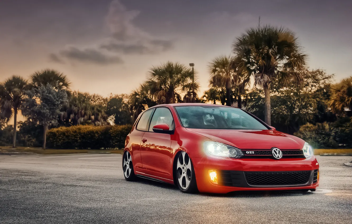 Photo wallpaper Volkswagen, GTI, MK6, bagged, Tornado Red