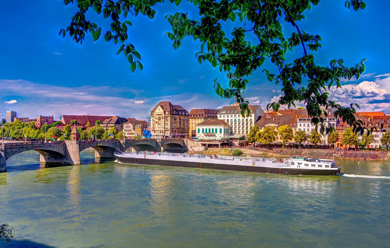 Photo wallpaper bridge, river, home, Switzerland, Basel