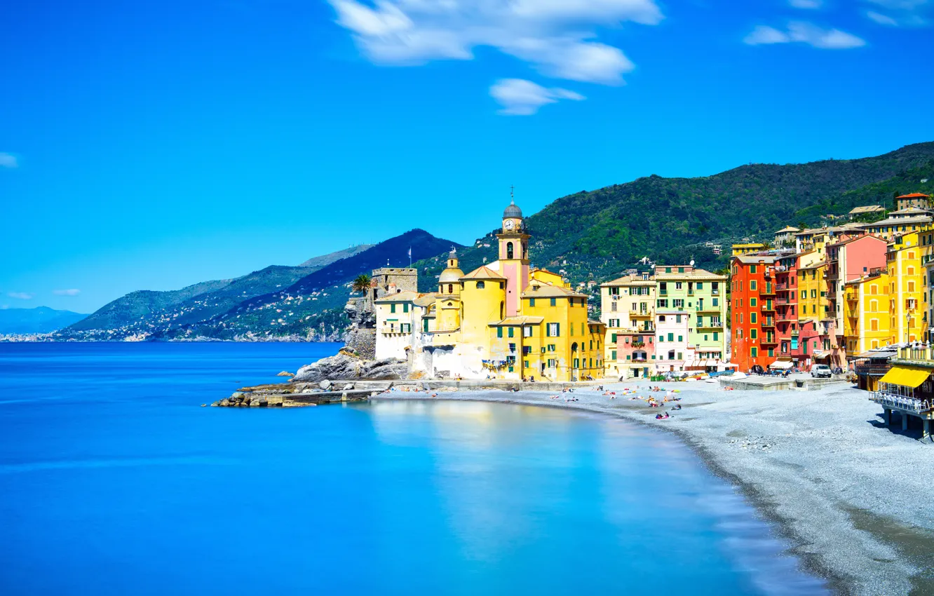 Photo wallpaper sea, beach, shore, Italy, Church, Italy, travel, Camogli