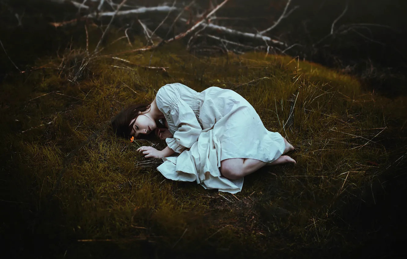 Photo wallpaper girl, stay, dress, flowers