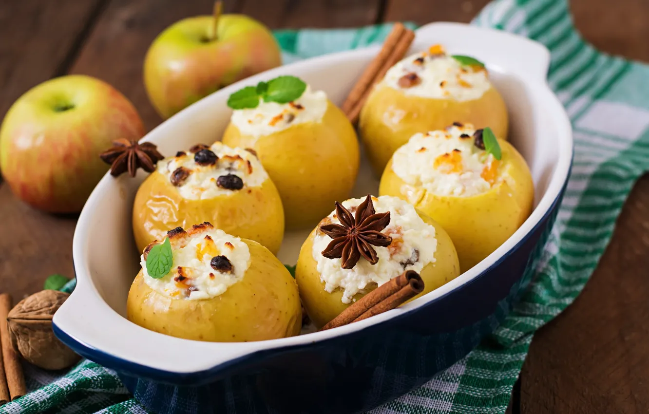 Photo wallpaper apples, cheese, baked apples