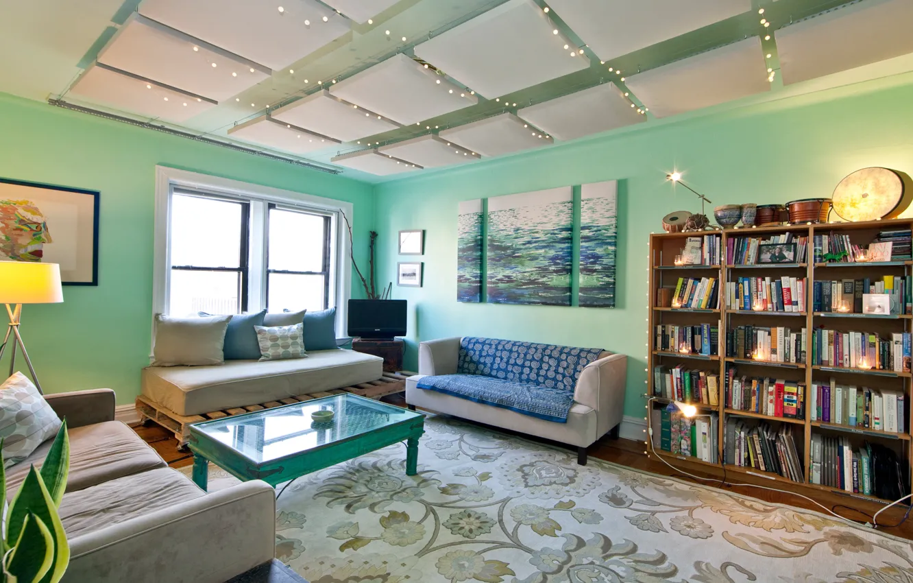 Photo wallpaper room, interior, library, living room