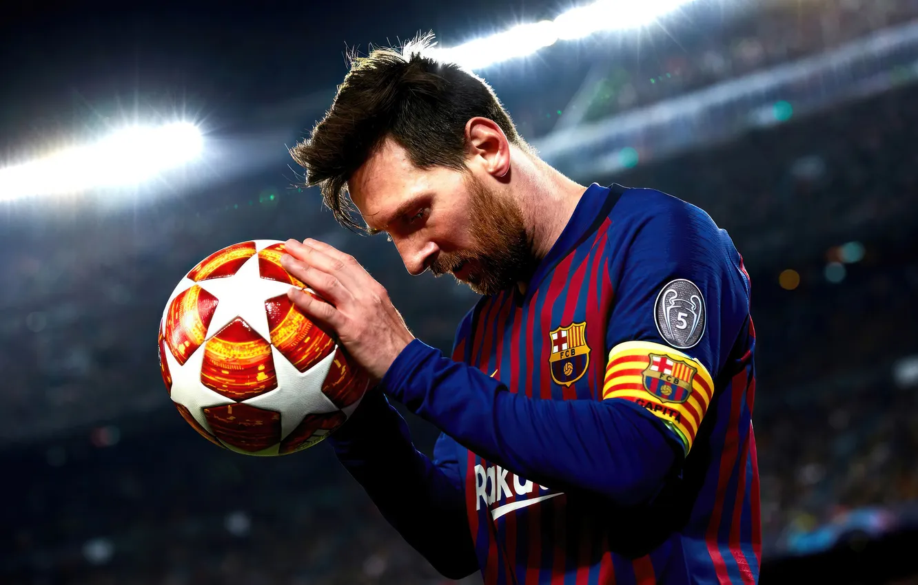 Photo wallpaper football, the ball, stadium, Lionel Messi, Lionel Messi