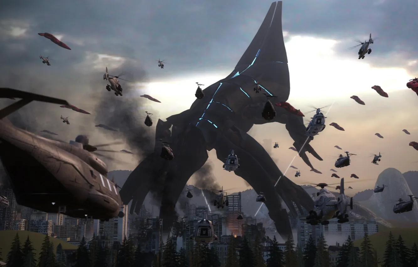 Photo wallpaper war, helicopter, mass effect, art, helicopter, Reaper, fan, Reaper