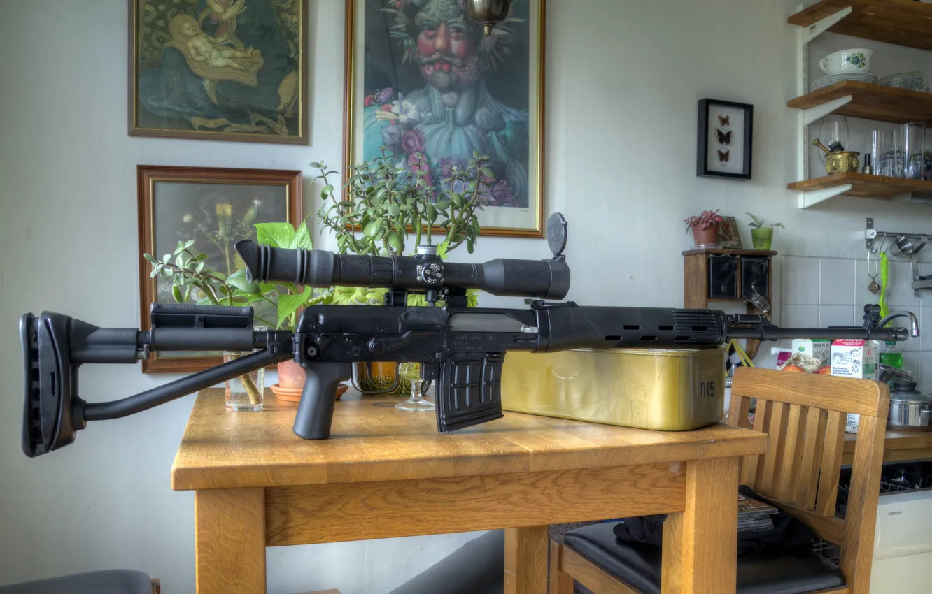 Photo wallpaper weapons, kitchen, Tiger, SVDS dragunov