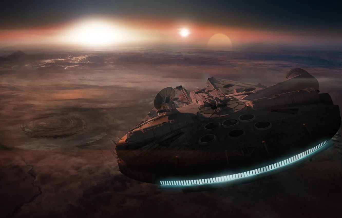 Photo wallpaper planet, star wars, spaceship, Millennium Falcon, Millennium Falcon
