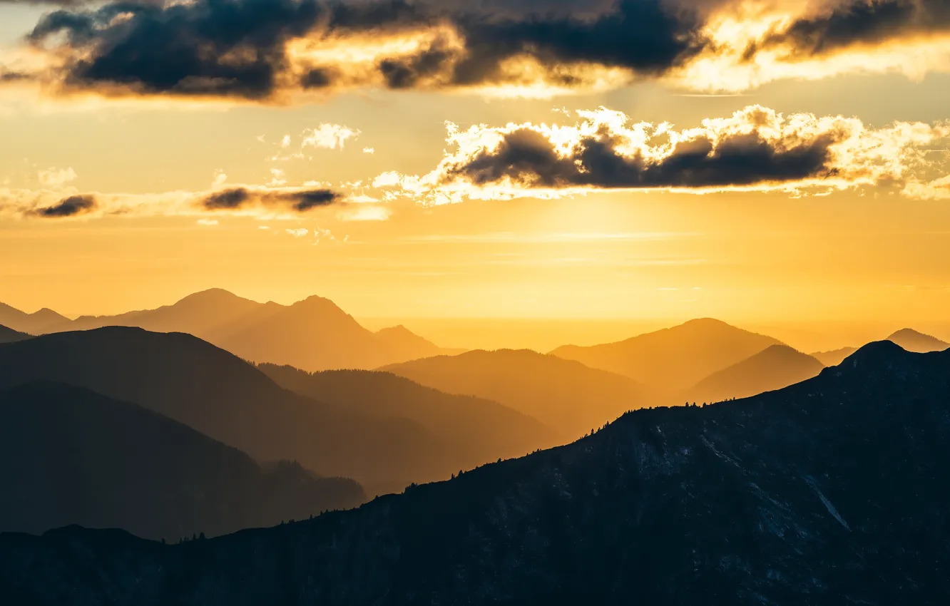Photo wallpaper the sky, light, mountains, morning
