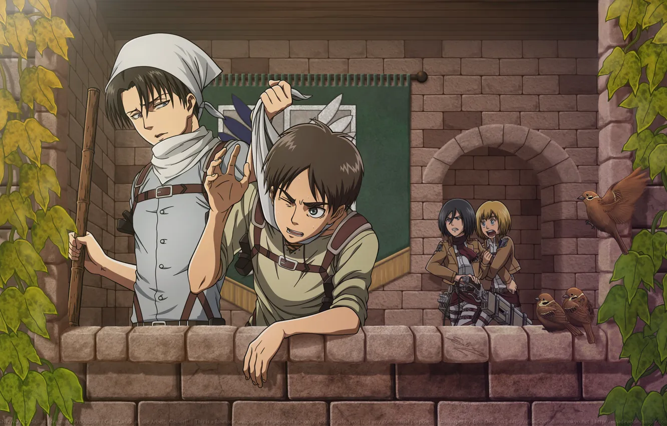 Photo wallpaper emotions, Sparrow, balcony, strap, shawl, art, military uniform, ivy