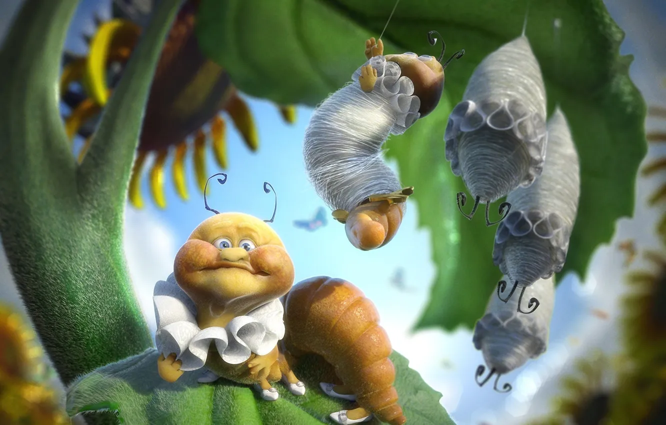 Photo wallpaper sunflowers, caterpillar, tale, art, shoes, doll, Igor Kudryavtsev