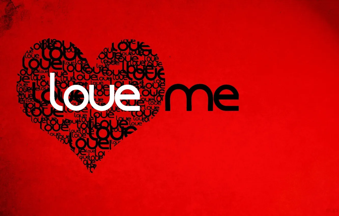 Photo wallpaper Love, Heart, Red background, Love me