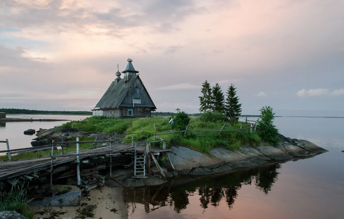 Photo wallpaper landscape, bridge, island, home