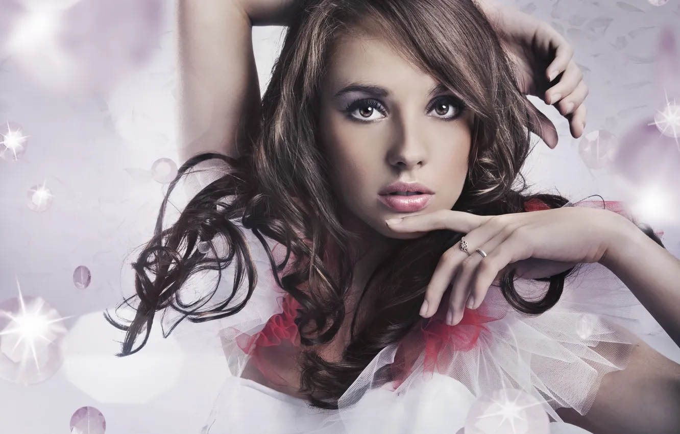 Photo wallpaper look, girl, coffee, brown hair