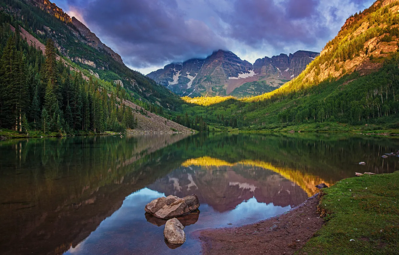 Photo wallpaper forest, landscape, mountains, nature, lake, reflection