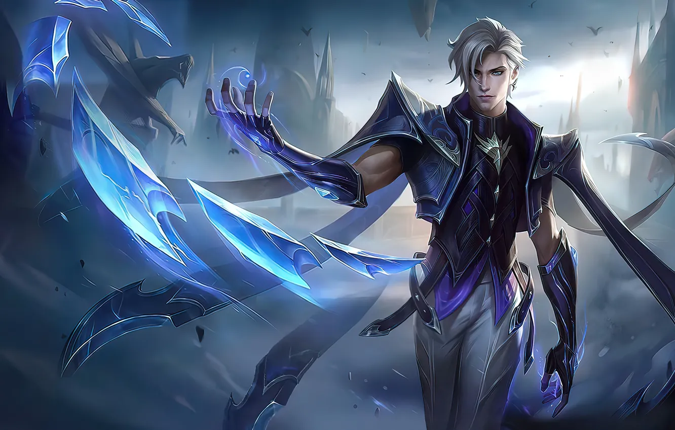 Photo wallpaper castle, magic, fantasy, statue, guy, Aamon, Mobile Legends: Bang Bang!