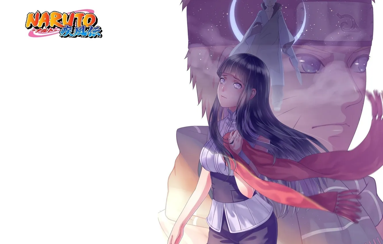 Photo wallpaper ninja, long hair, ninja, Naruto Uzumaki, Naruto Shippuden, Hinata Hyuga, red scarf, bandage on forehead