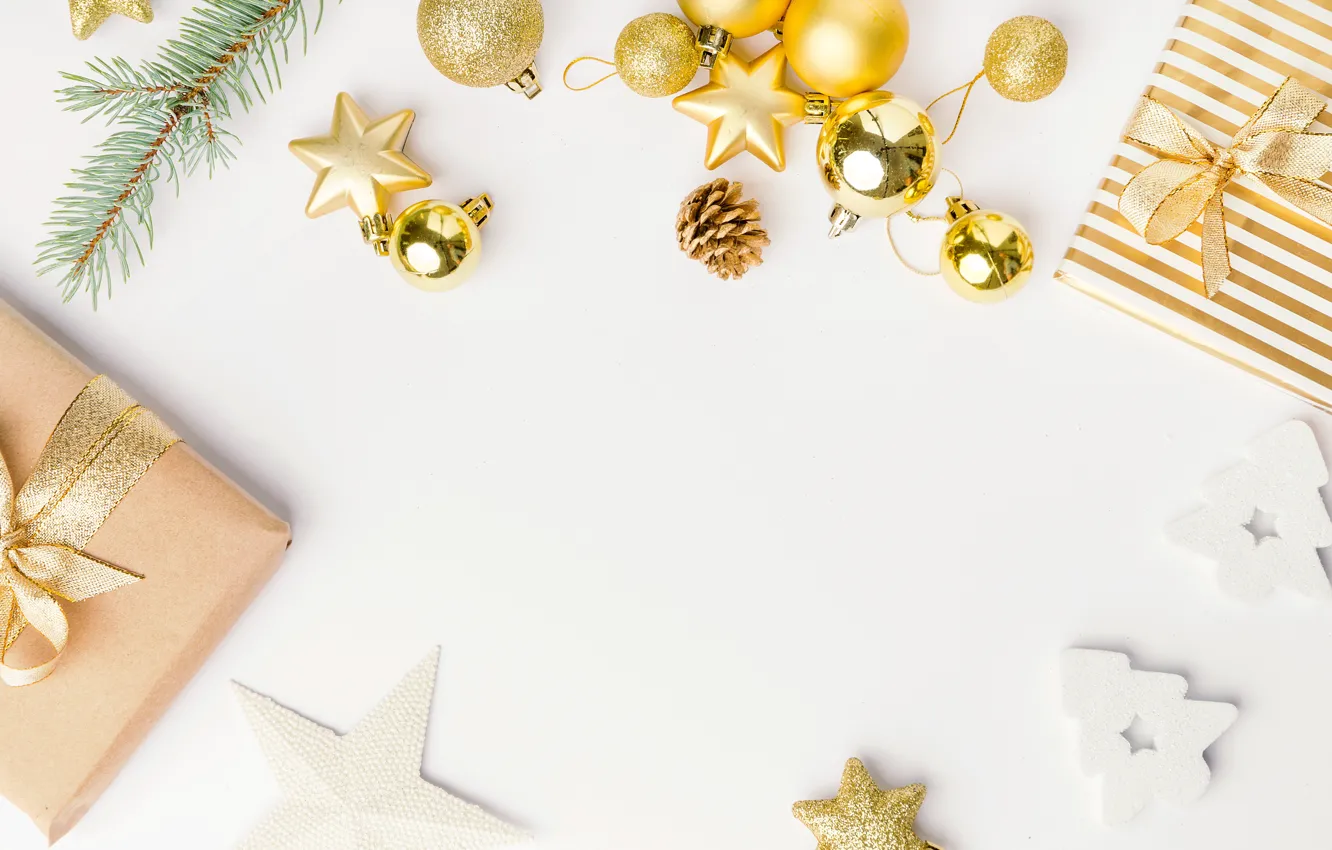 Photo wallpaper gold, gift, toy, new year, bumps, decor, Valeria Maksakova