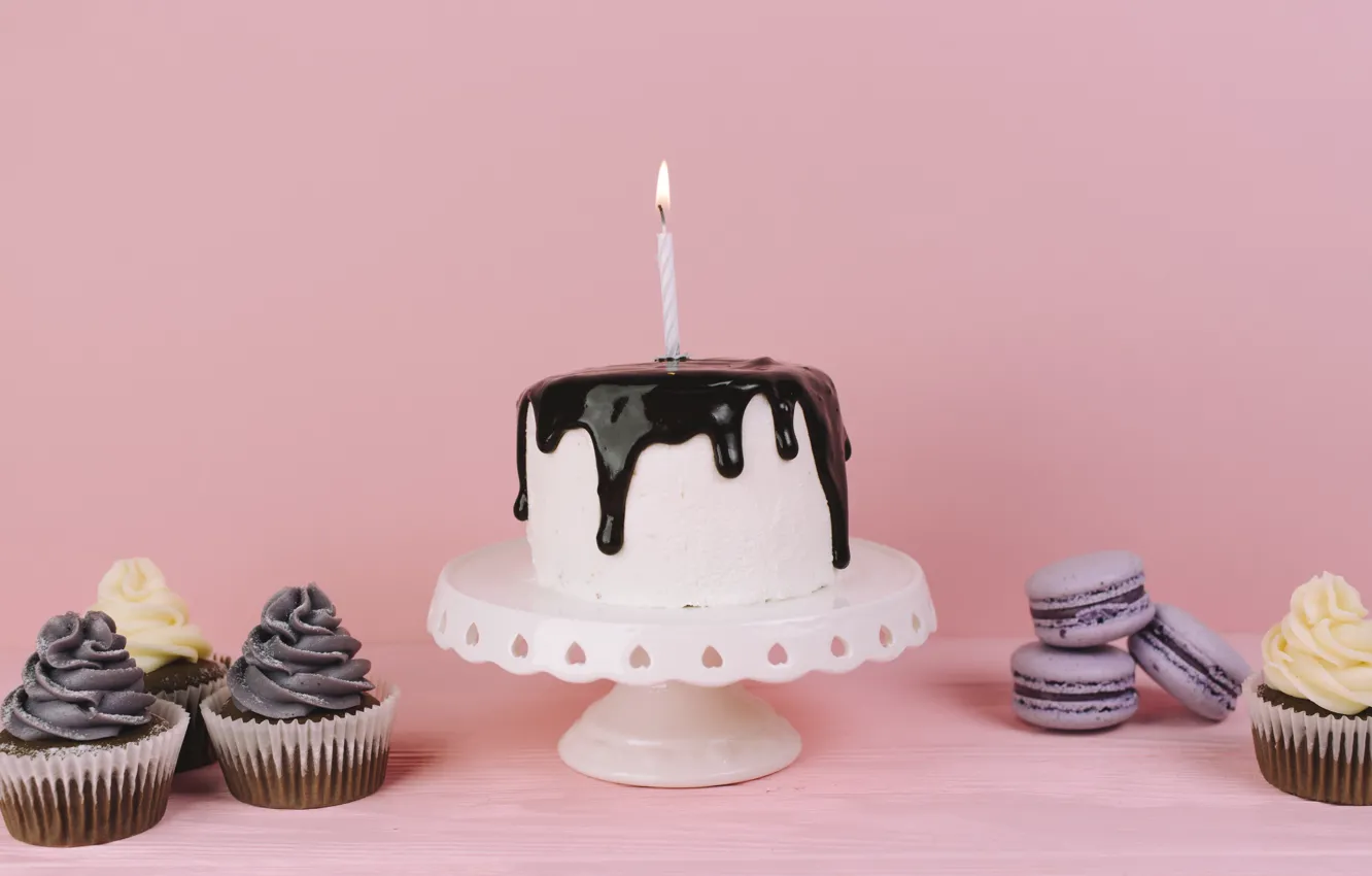 Photo wallpaper birthday, holiday, candles, cake, cupcakes, pasta