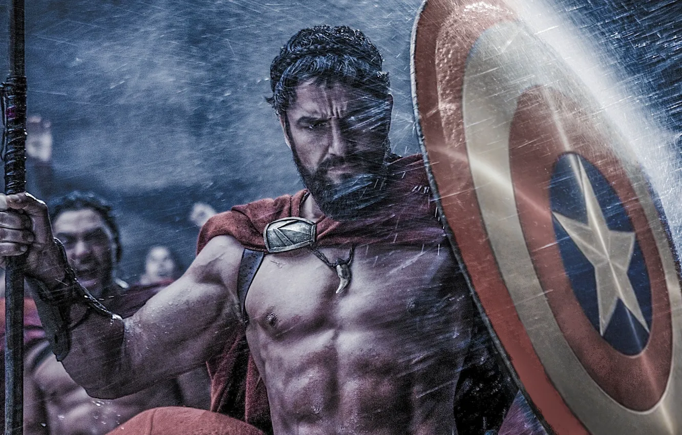 Photo wallpaper star, soldier, rain, war, army, crossover, Gerard Butler, 300