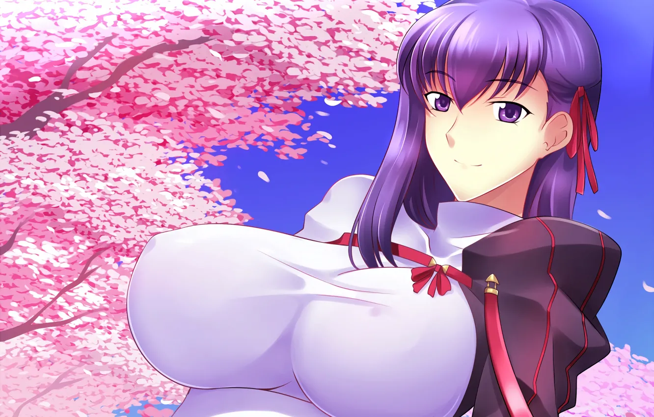 Photo wallpaper girl, sexy, Fate Stay Night, long hair, boobs, anime, beautiful, purple eyes