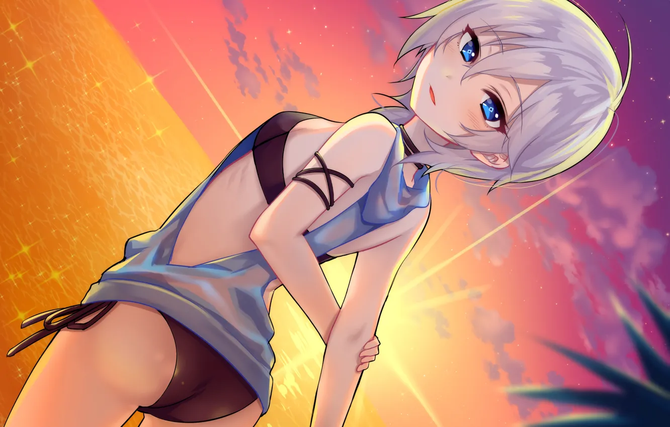 Photo wallpaper girl, sexy, ass, Anastasia, cleavage, sea, boobs, sunset